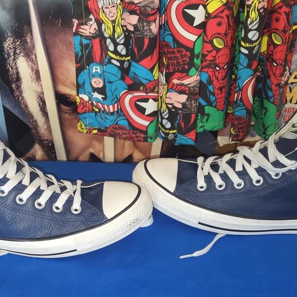 Converse Shoes | Navy Leather Converse High Top | Color: Blue Women 10 Men 8 - Picture 4 of 10